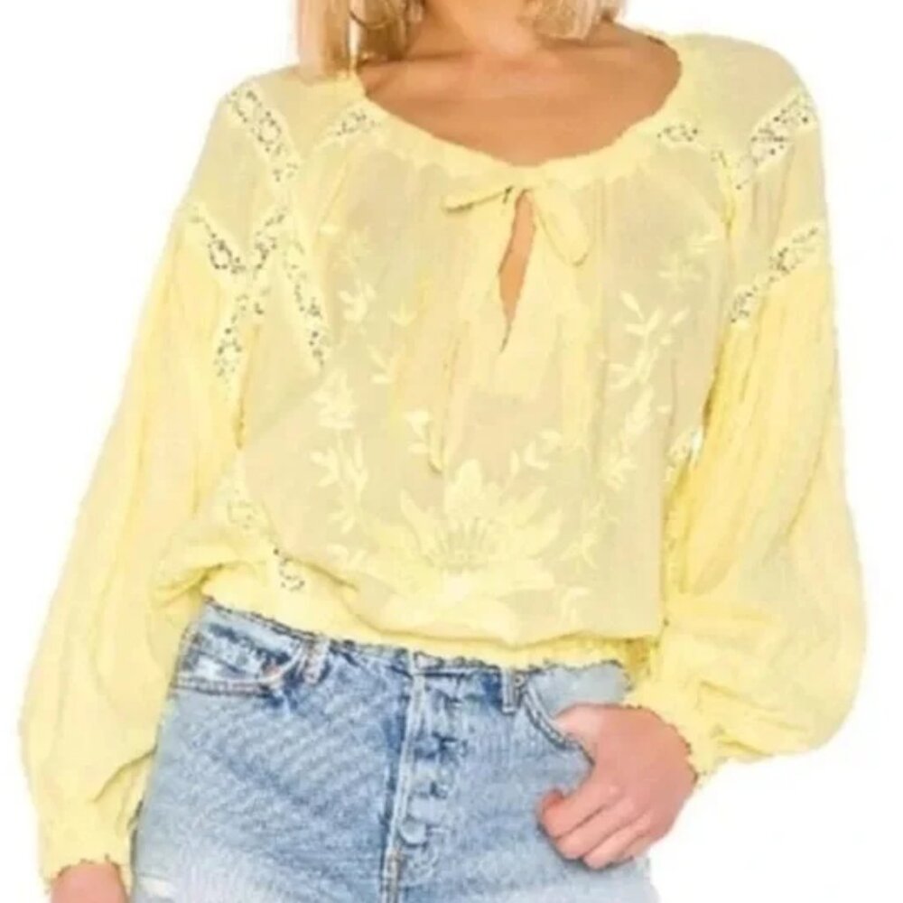 Free people Maria Maria lace blouse butter yellow small